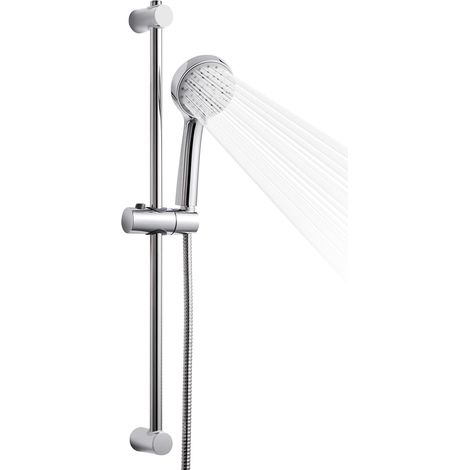 Barre coulissante de douche, barre coulissante réglable de 53,3 cm avec pommeau de douche rond à 3 modes et tuyau en acier inoxydable de 152,4 cm, montage mural à vis, finition chromée (1/5)