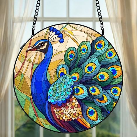 Vitrail hibou attrape-soleil 16 cm décoration fenêtre suspension raffinée cadeau grand-mère (1/5)