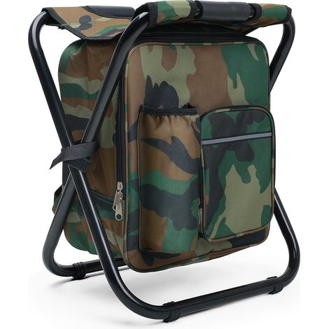 40CM Tabouret Pliable Camping avec Sac Isotherme 15L, Siege de Peche avec Sac à Dos, Compact et Fonctionnel, Chaise Pliante pour Chasse Pique-Nique, Camouflage (1/5)