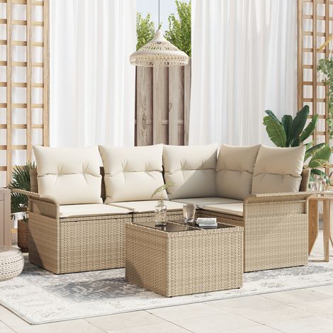Gartensofa-set 5 Stk. Beige Poly-Rattan vidaXL (1/5)