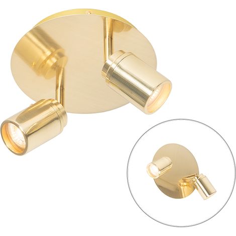 Qazqa – Spot plafond moderne 2 lumières IP44 – Ø 20 cm – Doré/laiton – Éclairage ajustable pour salle de bain – Compatible LED et halogène (1/5)