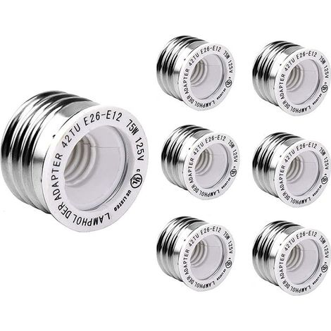 Adaptateur de douille E26 vers E12, culot E27 vers E12, réducteur de lampe à vis moyen vers candélabre, puissance max 75W, résistant à la chaleur, sécurité anti-incendie, lot de 6 (1/5)