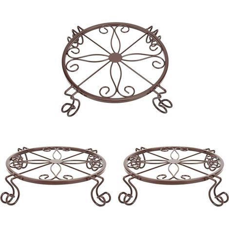 APEX Supports métalliques pour pots de fleurs, robustes, antirouille, en fer, pour intérieur et extérieur, lot de 3 (bronze) (1/5)