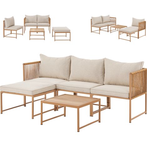 SVITA DETROIT Salon jardin résine tressée Canapé angle modulable Table Beige (1/5)