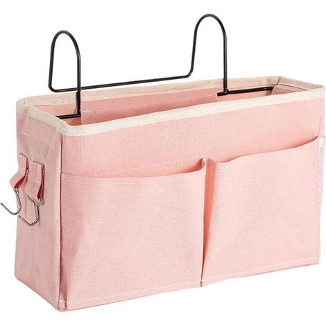 Poche de lit,Panier de Lit Chevet Suspendu,Organisateur Etagere Lit en Toile Imperméable, Sac de Rangement Lit Chevet Suspendu pour Lit Superposé,Rails de Lit et Chaise (Rose) (1/4)