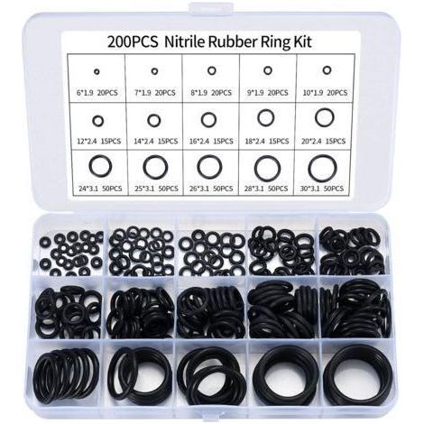 Assortiment de 200 joints toriques en caoutchouc nitrile pour robinet de cuisine, plomberie, joints toriques en caoutchouc (1/4)