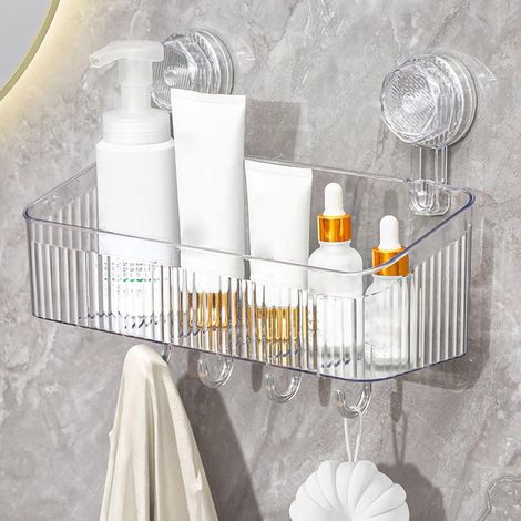 Estante de ducha con ventosa, sin taladrar, extraíble con ganchos, resistente al agua y al aceite, capacidad de carga de 25 kg, organizador para baño y cocina (30 cm × 22 cm) (1/5)