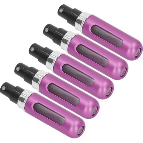 Set mit 5 tragbaren Parfüm-Sprühflaschen aus Aluminium, 5 ml, lila, für Reisen und Outdoor-Aktivitäten. (1/4)