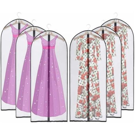 Housses de Vêtements Pliable, 6pcs Housse de Protection Transparentes Anti-poussière Imperméables pour Costume et Penderie pour Longue Robe et Manteaux, 120CM