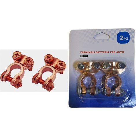 TRADE SHOP - Set 2 Pz Terminale Terminali Batteria Per Auto Morsetti Clip 3.5 X 5.3cm Xc-1071 - (1/2)