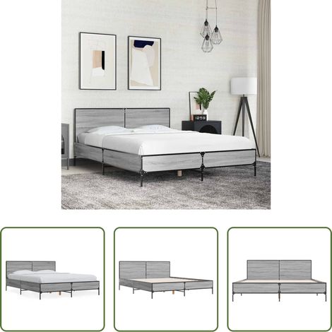 vidaXL Estructura cama madera ingeniería metal gris Sonoma 140x190 cm (1/5)