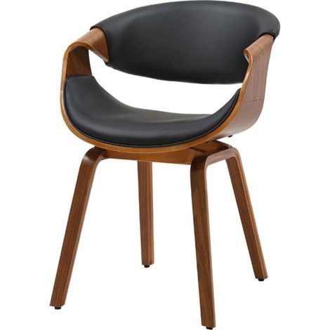 Sedia contemporanea NERA in pelle sintetica nera e struttura effetto legno scuro con braccioli (1/5)