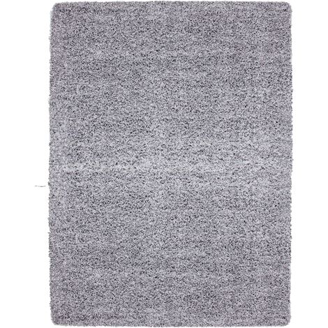 Tapis shaggy uni à poils longs 30mm – Gris clair 080 x 150 cm – 100% polypropylène – Entretien facile aspirateur et chiffon humide – Life