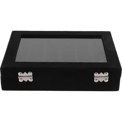 Boîte de Rangement 24 Cases pour Boucles d'Oreilles avec Couvercle Transparent - Noir (1/5)