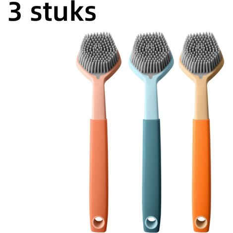 3-teiliges Set – Spülbürste – Silikon-Reinigungsbürste – Geeignet für antihaftbeschichtete Pfannen – Topfbürste – Tellerbürste – Küchenreinigung – Ölbeständig – Zum Aufhängen – 26,8 x 6 cm, verschiede (1/5)