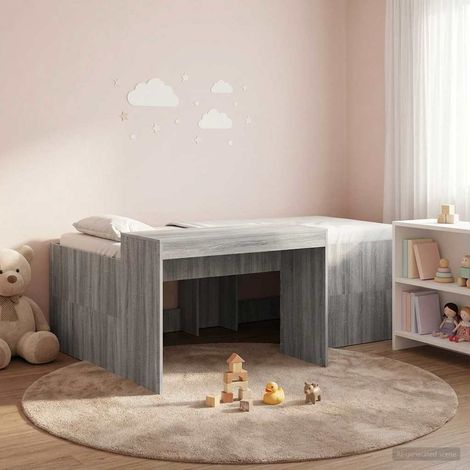 Cama alta para niños con escritorio gris 80 x 200 cm