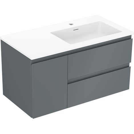 Mexen Orio armoire de salle de bain 90 cm avec lavabo Otis droit, 2S, 1D, graphite mat/blanc mat - 91A13-09047-3-BBFFF66-W18P01 (1/5)