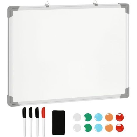 Tableau blanc magnétique cadre aluminium 60 x 45 cm avec feutres, effaceur et aimants (1/5)