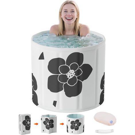 Baignoire Pliable pour Adultes, 70x65 cm Baignoire à Glace et à Chaleur pour la Rééducation des Sportifs, Tub à Plongée pour Maison, Salle de Sport, Spa, Douches de Rééducation Musculaire, Noir (1/5)