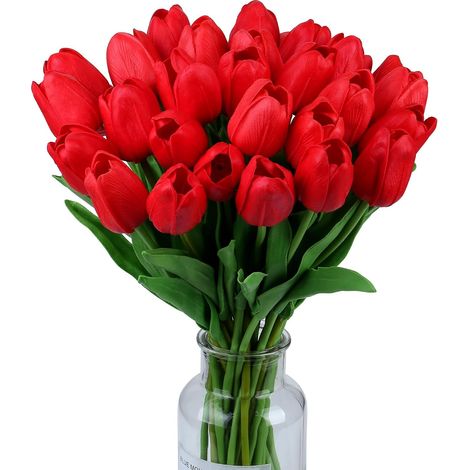 Bouquet de 15 tulipes artificielles, fleurs réalistes, tulipes en latex, fleurs en PU qui restent toujours belles, adaptées pour la décoration de mariages et de fêtes, aussi bien à l'intérieur qu'à l' (1/5)