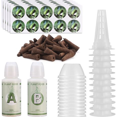 Komplettes Hydroponik-Set: Kapseln mit 50 Anzuchtschwämmen, 12 Körbe und Kuppeln, AB-Nährstoff, alles für Kräuter, Früchte und Gemüse enthalten. (1/5)
