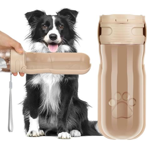 520ML Gourde Chien, Portable Bouteille d'eau pour Chien, 180° Pliable Bouteille Chien avec Filtre à Charbon Actif, Distributeur Eau Chien pour Camping (1/4)
