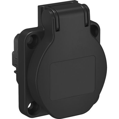 OBO Bettermann Base de enchufe superpuesta 0°, 1 vía Contacto de protección, con tapa abatible 50x61mm negro, 6109873