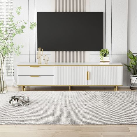 TV Möbel Sideboard Aufbewahrung 170 cm Weiß Gold HAVRYA (1/5)