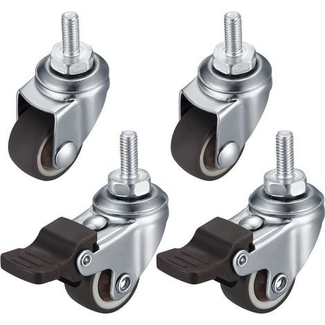 4 pièces M6 petits roulettes pour meubles, roulettes pivotantes, roulettes inhibitrices, 360° pivotantes,antidérapantes, roulettes en caoutchouc avec filetage pour meubles intérieurs et extérieurs (1/4)