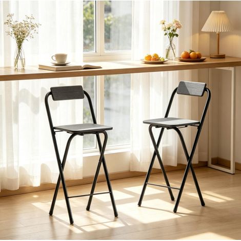Taburete de bar plegable 37x45x87 cm de Melaminado y acero negro para cocina FloraGrace (1/5)