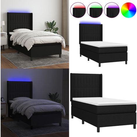 Sommier à lattes de lit matelas et LED Noir 80x200cm Tissu - Sommier Tapissier - Lit Avec Led - Matelas À Ressorts Ensachés - Têted Lit Ajustable - Éclairage LED - Home & Living (1/5)