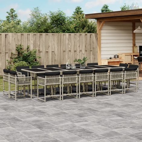 vidaXL Ensemble à manger de jardin et coussins 17 pcs gris clair rotin
