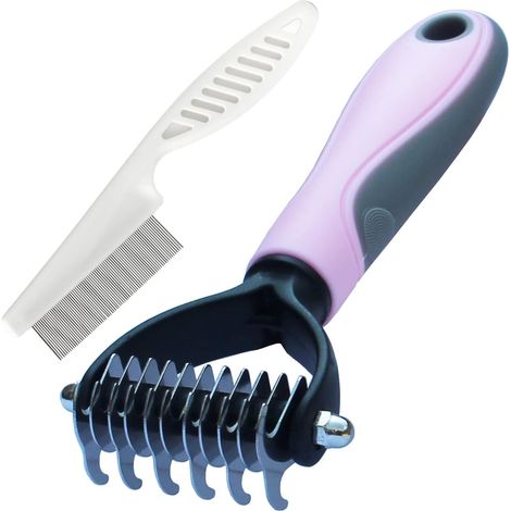 Flea Comb and Brush for Dogs and Cats, Grooming Brushes for Long and Short Haired Dogs, Undercoat Grooming Comb Removes Undercoats and Thatching (S, Pink) (1/5)