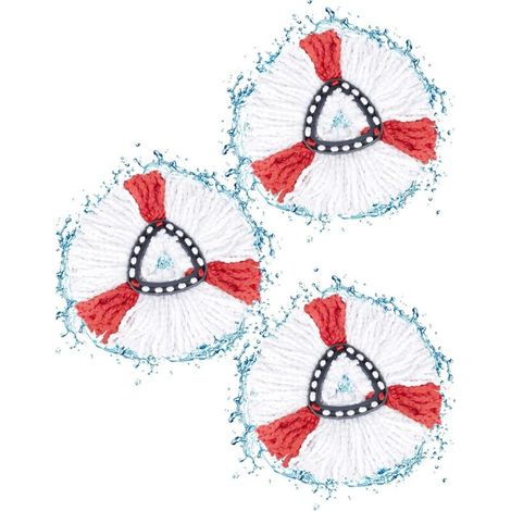 Lot de 3 Tête de Balai Serpillère 2en1 Vadrouille Serpillère pour Vileda Recharge Turbo (White+Red)