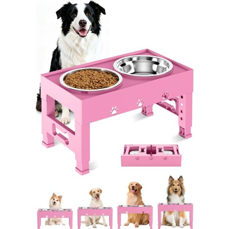 Gamelles surélevées pour chien avec 2 gamelles en acier inoxydable, support de gamelle surélevée réglable en hauteur (7,9 cm, 22,9 cm, 25,4 cm, 27,9 cm, 30,5 cm) pour chiens de taille moyenne (1/5)