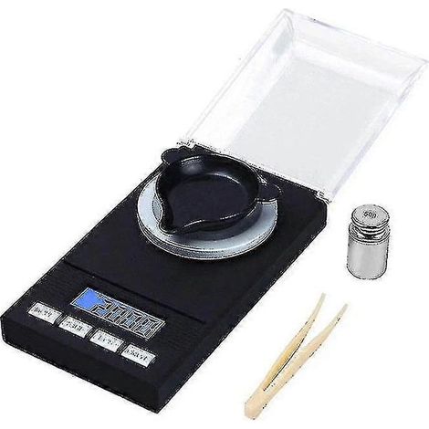 Balance électronique numérique portable mini balance de poche professionnelle précise (0,001 g) avec poids d'étalonnage de 50 g et pince à épiler (50 g 0,001 g) Ns2-AquaForge