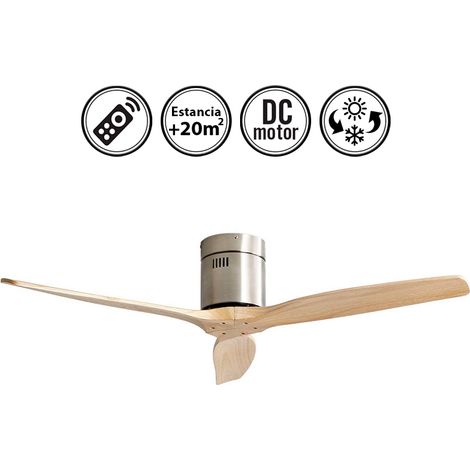 Ventilador Dc Aguilon Niquel 3 Aspas Haya 6 Velocidades Sin Luz Remoto Y Temporiz.132d