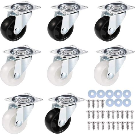 8er Set Lenkrollen mit Schrauben Möbelrollen Möbelrollen Lenkrollen mit Bremse Schwerlasträder PU-Gummirollen für Heimwerker (Höhe 50mm) Schwarz/Weiß