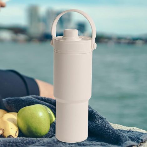 Taza térmica de 735 ml con pajita，Taza portátil para coche con revestimiento cerámico，Taza de viaje isotérmica con tapa，etc. (Blanco) (1/4)