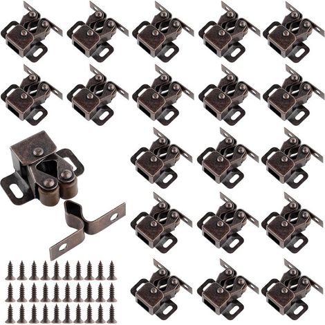 Lot de 20 loquets de porte à double rouleau Loquet de porte d armoire plaqué zinc Avec vis pour armoire de cuisine meubles Marron Cuivre antique (1/4)