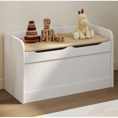 Banco de almacenaje infantil LOGAN de 60 cm en madera blanca y haya