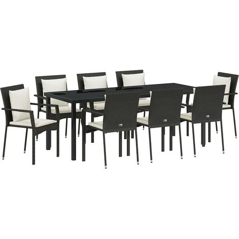 Maison Exclusive - Set da Pranzo per Giardino con cuscino 9 pcs Nero polyrattan