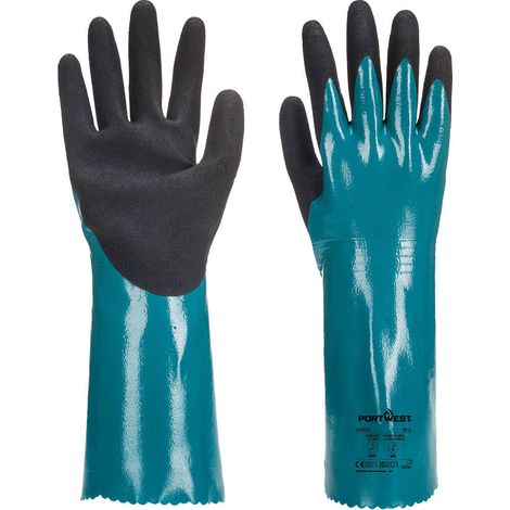 Guanti Portwest Sandy Grip Lite con polsino chimico Blu Nero 8 (1/2)