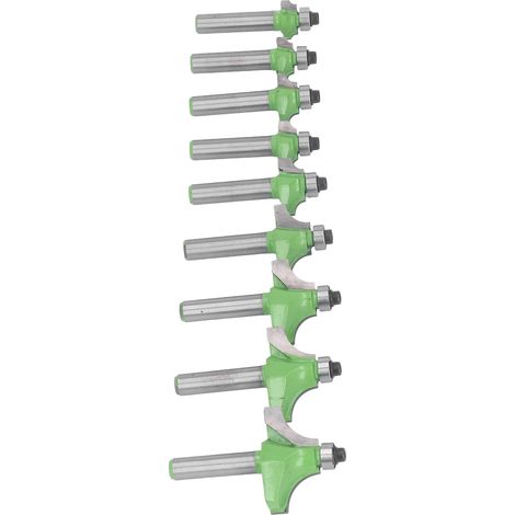 Set mit 9 Holzfräsern, 8 mm Schaft, zum Laubsägen, Profilieren, Nutenfräsen und Markieren, ideal für Holzbearbeitung und Heimwerkerprojekte. (1/5)