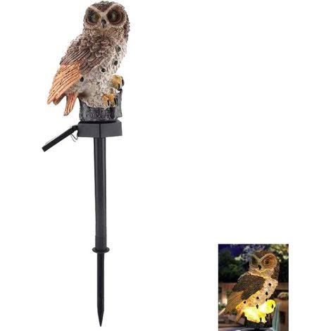 Lumière Solaire de Jardin, Forme de Chouette Lampe Solaire en Résine Imperméable à l'eau pour Paysage pour la Décoration d'éclairage de Jardin Extérieur (Gris) (1/2)