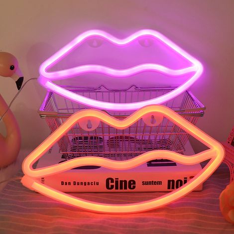 Néon LED USB/à piles, lumières décoratives, décoration murale pour Noël, Thanksgiving, fête d'anniversaire, mariage, chambre d'enfant, bébé, bar (en forme de lèvre) (1/5)