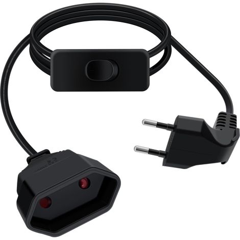 CSPARKV 1  PCS  Câble D'extension Euro avec Interrupteur 2.5A 250V Rallonge Euro Cable pour Appareils Ménagers, Lampes de Table, Prises de Charge, Téléviseurs, Ordinateurs Etc (Noir, 1m)