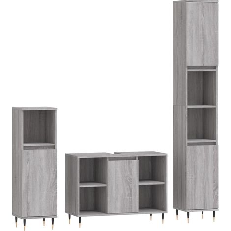 Maison Exclusive - 3-tlg. Badmöbel-Set Grau Sonoma Holzwerkstoff