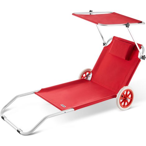 Casaria – Transat pliable avec pare-soleil réglable – Chariot de transport – Cadre en aluminium – Dimensions 150x52cm – Confort optimal au soleil