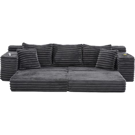 Schlafsofa aus Cord mit hoher Rückenlehne, Seitentaschen und Becherhaltern (1/5)